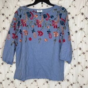 Floral Embroidered Blue Blouse